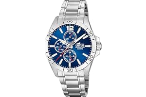 LOTUS Reloj Hombre Multifuncion Caja de Acero Inoxidable Plateado Correa de Acero Inoxidable