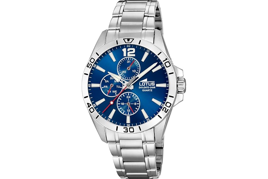 Lotus Reloj Hombre Analógico de Acero Inoxidable 316l Plateado - Movimiento de Cuarzo - Cristal Mineral de Alta Resisten