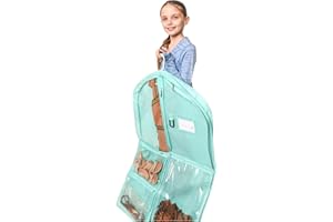 Waterproof Hanging Garment Bag 40 inch Clothes Bag with Gusset, 5 Pockets & Side Zip for Dance Costumes, Sports, Skating, Theatre, Beauty Pageants & More by Kendall Country, Sea Foam Green