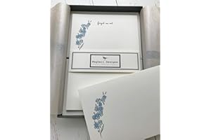 Wagtail Designs Writing Paper Gift Set with a Forget me not Illustration in a lovely Black Box with Ribbon (choose from 12,18 or 36 sheets of quality letter writing paper and envelopes) (36)