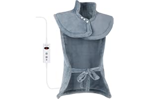 Duerer Cuscino Termoforo Elettrico per Schiena, Cervicale e Spalle 60 x 100cm, 10 Livelli di Temperatura Riscaldamento Rapido e 90 Minuti Spegnimento Automatico Lavabile, Grigio