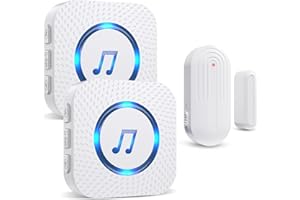 SANJIE Wireless Door Open Alarm Sensor Chime for Home Security Business Shop Office When Entering,Shop Entry Chime System, 800FT Long Range,55 Ringtones 5 Volume Level,2 UK Plug in Receivers 1 Sensor