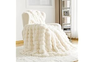 ‎OMERAI OMERAI Kuscheldecke Flauschig Bubble Plüschdecke Weich Leicht Decke Reversible Kuscheldecken aus Kunstfell für Sofa, Bett, Reisen Waschmaschinengeeignet Kuscheldecke Helles Beige 160X200CM