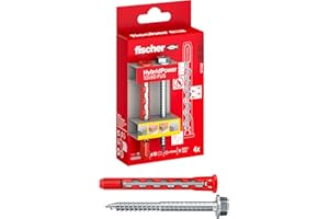 Fischer 4x HybridPower FUS, Tasselli Prolungati in Nylon e Acciaio con Vite Esagonale Flangiata e Impronta Torx, Sicuro come un Ancorante Metallico e Facile da Installare come un Tassello in Nylon