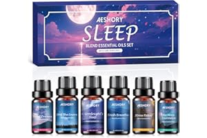 Aeshory 6 x 10ml Zestaw Olejków Eterycznych Na Sen Do Dyfuzorów Domowych, Aromaterapia – Świeży Oddech, Ulga W Stresie, Koniec Z Chrapaniem, Koniec Z Bezsennością, Słodkie Sny, Dobry Sen