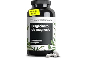 NATURAL ELEMENTS Glicinato de magnesio - 300 mg de magnesium elemental/dosis diaria - suministro para 2 meses con 180 cápsulas - magnesio quelado - inocuo para el estómago, vegano, de alta dosificación