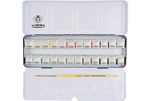 SCHMINCKE AKADEMIE® Aquarell Solid Metal Box with 24 Half Pans with Brush Da Vinci