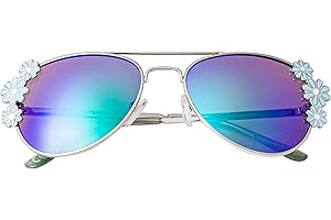 UltraByEasyPeasyStore Kids Sunglasses Aviator Style Classic UV400 Shades, Silver frame with green mirrored lenses