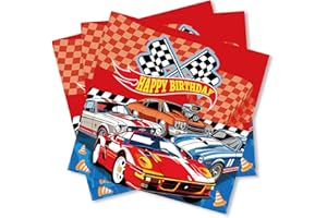 ParPix 20 Stück Racing Car Party Servietten, 33x33cm Hot Wheels Geburtstag Deko Papierservietten, Formel 1 Deko Servietten, Auto Geburtstag Deko Servietten, Rennauto Geburtstagsdeko Servietten