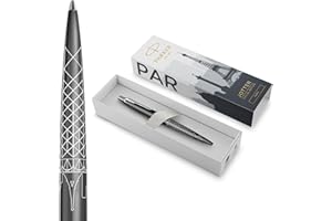 Długopis Parker Jotter | Edycja specjalna | Paris Grey z chromowanymi zdobieniami | Końcówka medium | Niebieski tusz | Opakowanie prezentowe