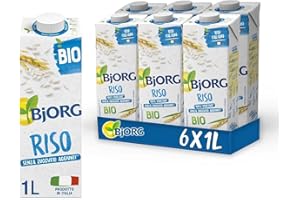 BJORG Bevanda di Riso, Bevanda Vegetale a Basso Contenuto di Grassi, Senza Zuccheri Aggiunti, 100% ingredienti di origine Vegetale, Senza Glutine, Vegan, Prodotto in Italia, 6 x 1L