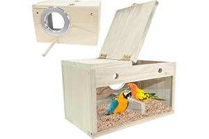 iDMRURvm Massivholz Papagei Zucht Box Vogelzuchtbox Nistkasten Vogelzucht Brutkasten Vogelhaus Hölzernes Vogelhaus mit Rastplatz Haustier Warminkubationszuchtkiste Vogelpaarungskasten