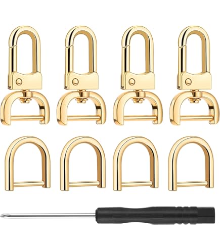 Kireida® Lot De 4 Mousquetons Avec Articulation Pivotante Et 1 Tournevis, Pour Sacs, Sacs à Main, Accessoires De Poche D'affaires, Accessoires De Bricolage, Bandoulière Interchangeable (doré