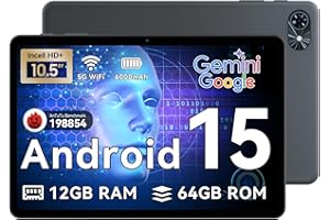 TABWEE Tablet 2025 Latest Android 15 Tablets, 10.5 inch Tablet with HD+IPS Display, 12(4+8) GB RAM+64GB ROM/ 2TB TF, Gemini AI 2.0, GPS, 5G WiFi, 2.0GHz CPU & 5MP Camera, 6000mAh, GMS Certified