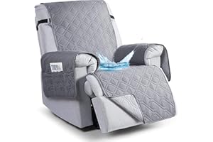 QQJIN 100% Waterproof Recliner Chair Cover with Pockets, Elastic Strap, Non-Slip Recliner Armchairs Covers, 1 Seat Anti-fouling Recliner Cover for Kids, Dogs, Pets,Light Grey,1 Seater