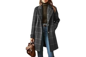 Women's Retro Plaid Lapel Coat, Mid-Length Casual Elegant Outerwear for Autumn Winter
