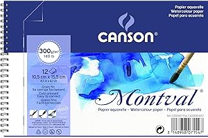 CANSON bloc spirale AQ Montval Aquarelle Fine, 300 g/m², 12 Feuilles par bloc"Spirale sur le côté court blanc 10.5 x 15.5 cm weiß