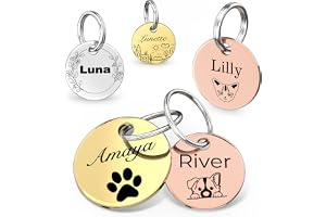Médaille d'identification gravée sur mesure pour animal de compagnie | Gravure laser double face sur acier inoxydable poli | Médaille ronde résistante aux rayures pour chiens et chats