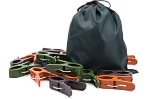 PLAYLEARN 20 Large Camo Pegs Clips Clamps For Den Building, Laundry, Towels, Clothing, Designed For Little Hands Includes Drawstring Bag Red