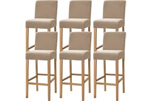 Dimatic Samt Plüsch Stuhl Abdeckung Theke Pub Bar Hocker Stuhl Slipcover für Esszimmer Cafe Barhocker Slipcover Möbelschutz Anti-Rutsch-Bezug mit elastischem Boden, 6er Set, Kamel