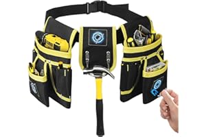 HISUEKIG Ceinture Homme Porte Outil, Ceinture à Outils avec 26 Poches, Ceinture de Travail, Sac à Outils en Oxford avec Organisation des Outils Matériels pour Électricien, Charpentier, Construction