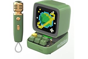Divoom Ditoo-Mic Pixel Art LED Altavoz Bluetooth portátil con micrófono Karaoke inalámbrico,Pantalla controlada por aplicación, Teclado RGB, Juegos, alarmas para Adultos/niños, Fiesta en casa.