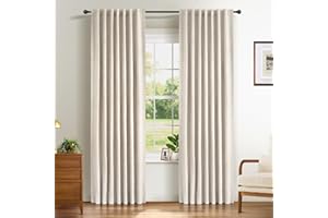 INOVADAY 100% Blackout Curtains 84 Inch Drop 2 Panels Thermal Insulated Curtain, Back Tab Rod Pocket Curtains with Coating Back Layer for Bedroom Living Room,50" W x 84" L,Cream