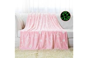 TOCIWIH Glow in The Dark Star and Heart Blanket Gifts for Girls Kids Throw Pink Luminous Blanket Soft Flannel Blanket Toys for 1-10 Year Old Girls,Thanksgiving Christmas Birthday Gifts for Girls 50x60in