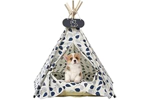Whiwhi Namiot dla zwierząt domowych tipi dla kotów, zdejmowany i nadający się do prania, tipi dla psa, bawełniane płótno, przenośne namioty dla zwierząt domowych z poduszkami, legowisko dla psa/kota,
