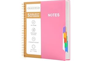 CAGIE A4 Notizbuch mit Register Liniert Spiralbindung 240 Blatt (120 Seiten) Klein Spirale Notizblock Block mit Register für Arbeit Office Schule College Essentials, Rosa, 24.5x 28.5 cm