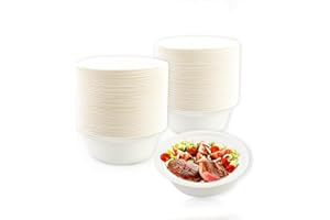LDFDRT 100 Pcs Bols en Papier Jetables Bagasse Canne a Sucre Compostable Bols a Soupe Des Vaisselle jetable Pour Les Fêtes (blanc, 260ML)