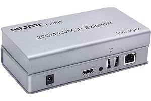 XYKJOBC Extensor IP HDMI KVM de 200M, sobre IP RJ45 Ethernet CAT6 6A Transmisor Receptor 1 TX a 20 RX y conexión en cascada Teclado USB Ratón sobre UTP/STP H.264 (RX)