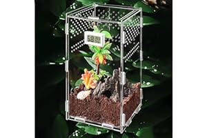 Nizirioo Caja de Alimentación Acrílica para Reptiles: Transparente Con Higrómetro Electrónico, para Insectos, Caracoles y Tortugas