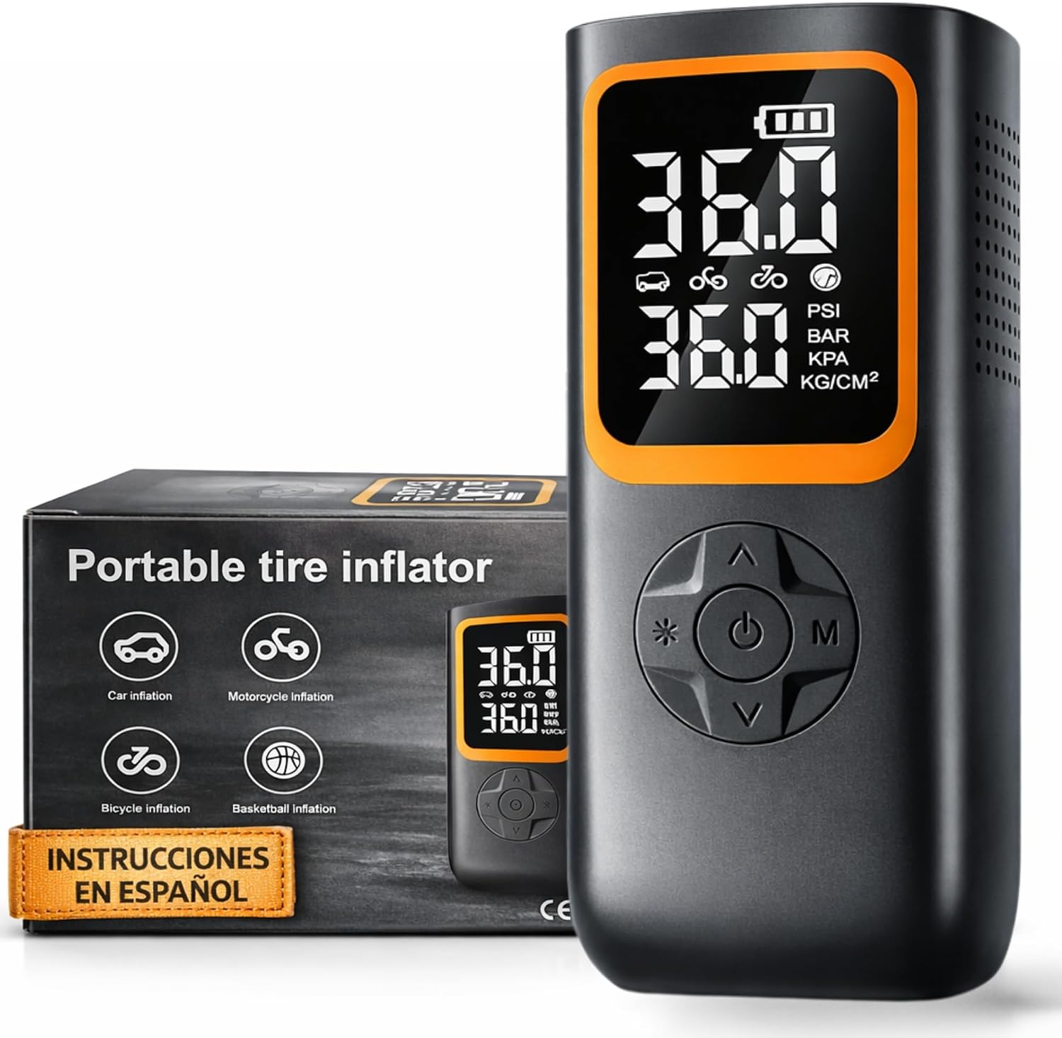 Compresor aire portatil coche, Batería 6000mAh y Conexión 12V, 150 PSI-10,3 BAR, Inflador ruedas coche con luz LED y power bank, Hinchador ruedas coche Ideal para emergencias, viajes y mantenimiento.