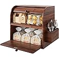 TQVAI Natural Bamboo 2 Layer Bread Storage Box Food Can Rack Organizer - Detachable Design - Can Use as 2 Individual Bread Bin - Retro Brown