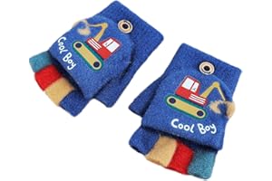 JIAHG Kinder Halbfinger Handschuhe Fingerlose Fäustlinge Mädchen Winter Cartoon Fingerhandschuhe Strickhandschuhe Thermohandschuhe mit Klappe