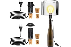 LAKONEI E14 Soporte para Lámpara de Botella con Interruptor y Enchufe, 2Pcs Adaptador de Botella de Vino Se Puede Equipar con Pantalla, Negro Lámpara de Mesa de Botella de Vino DIY con 3 Tamaños de Tapones