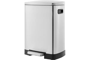 Amazon Basics rektangulär papperskorg med 2 behållare och försiktigt stängande lock, totalt 40 l, 25 + 15 liter, satin