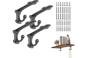 ChasBete Support etagere 4 pièces, Support d'étagère Robuste 10 cm, Support etagere noir avec Crochets, Métal support etagere murale