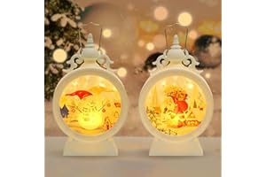 DAZZTIME Lanterne de Noel,2 Pièces Lanterne Decorative,Décoration de Noël Lanterne,Lanternes de Décoration de Noël,Noël Suspendu Lampe,Christmas Lights,Décoration de Table Intérieur et Extérieur