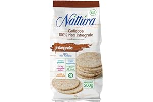 NATTURA Gallette di Riso Integrale Bio, Snack Senza Glutine con Riso Integrale 100% Italiano, Ricche di Fibre, Prodotto Vegano Senza Sale Aggiunto, Basso Contenuto di Grassi Saturi, Maxi Busta 200 g