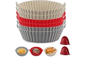 WDJLNZB Molde Silicona Freidora de Aire, 6 Piezas Olla de Silicona para Freidora de Aire + 2 Guantes, Molde Freidora de Aire, Reutilizables y Antiadherentes, para Freidora de Aire, Horno Microondas, Horno