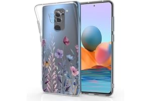 Kaywzo Funda para Xiaomi Redmi Note 9 4G,Transparente TPU Carcasa con Patrones de Flores Pintadas,Ultra Delgado Mujeres Silicone Phone Protección Case Cover-4