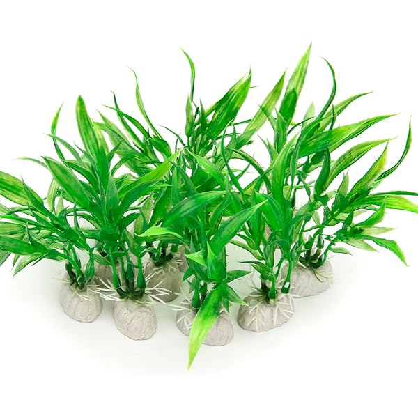 CNZ Aquarium Plastic Plants – 11.8" Green, 2-Pack, Ceramic Base, Fish Safe