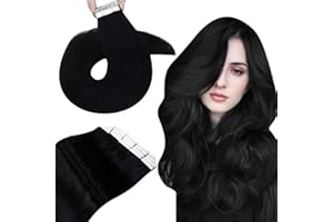 ‎HETTO Hetto Tape in Extensions Schwarz 55CM Tape Extensions Echthaar Remy Tape Extensions Seidig Haar Schwarz Remy Skin Weft #1 50g