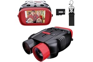 JADFEZY Kids Camera & Night Vision Goggles for Kids, Night Vision Binoculars for Boys and Girls, Birthday Gift for Kid, with 32GB Memory Card（Black Red）