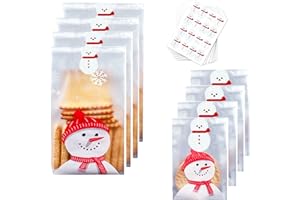 FRGASGDS 100 pz Sacchetti Biscotto Plastica Sacchettini Trasparenti Alimentari 7 adesivi sigillanti, Sacchetti di caramelle per biscotti Biscotti Dolci Sacchetti di cellophane Confezioni regalo di Natale