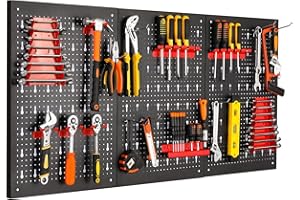 LIFERUN Pannello Forato Portautensili, Parete Portautensili in Metallo, 3 Pezzi, Parete Forata Espandibile con Ganci e Supporti da 17 Pezzi, per Officine Garage, 118 x 59.5 x 2 cm (Rosso)