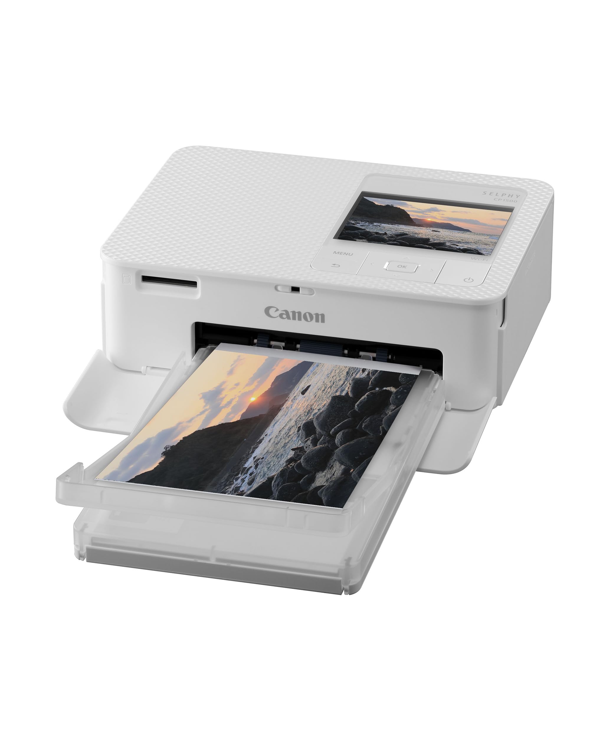 Canon SELPHY CP1500 Mini Fotodrucker mobil tragbar unterwegs (bis Postkartengröße 10x15cm, WLAN, Handy, kabellos, Thermosublimation, App, farbstabil 100 Jahre) weiß [ohne Farbband/Papier, ohne Akku] - 1