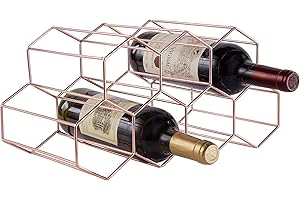FOMANSH Botellero de Vino apilable de Metal,Soporte para Estante para Botellas de Vino,Almacenamiento de Vino de Mesa para Exhibición,Organizador de Vinos para Hogar,Cocina,Bar,Oro Rosa,2 Niveles